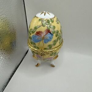Formalities Porcelain‎ Painted Egg Butterfly Footed Hinged Trinket Box Baum Bros